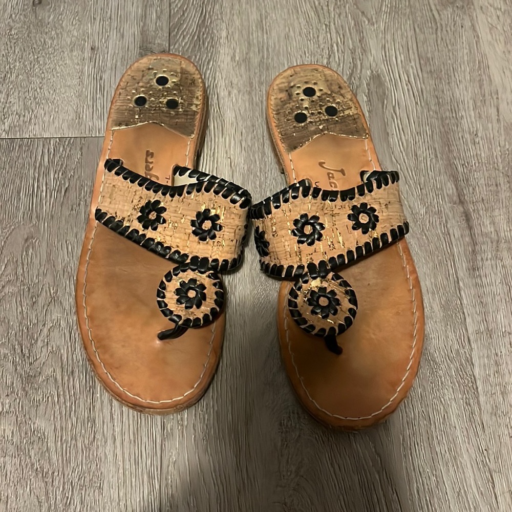 Jack Rodger Cork and Black Outline Sandal Size 7